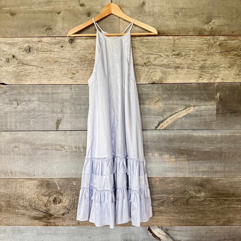 Rebecca Taylor Sateen Cotton Tank Dress Ruffle Halter Romantic Feminine Lilac‎ 2